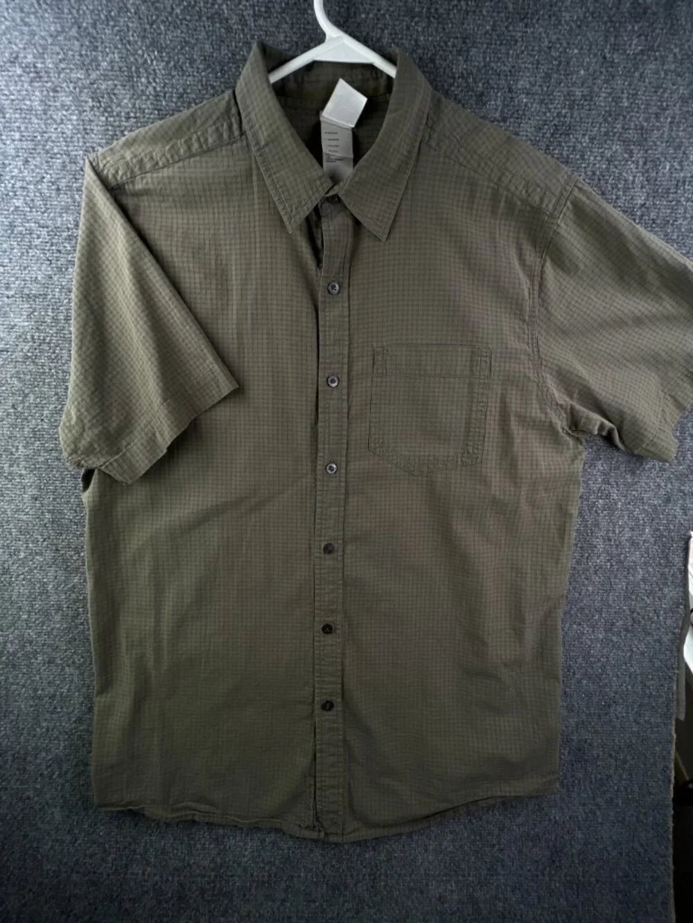 North Face Men’s Green Check Short Sleeve Button Up Shirt Large Outdoors Cotton